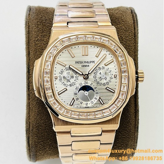 Patek Philippe - Nautilus 5740 40mm Diamonds RG/RG Silver/Stk PPF A240