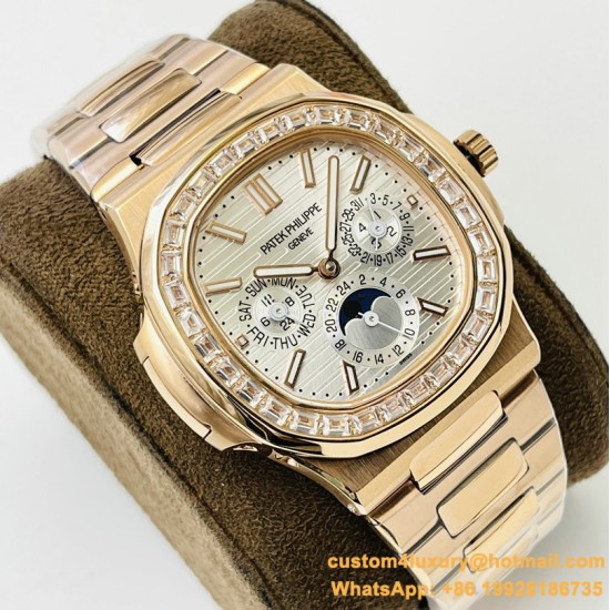 Patek Philippe - Nautilus 5740 40mm Diamonds RG/RG Silver/Stk PPF A240