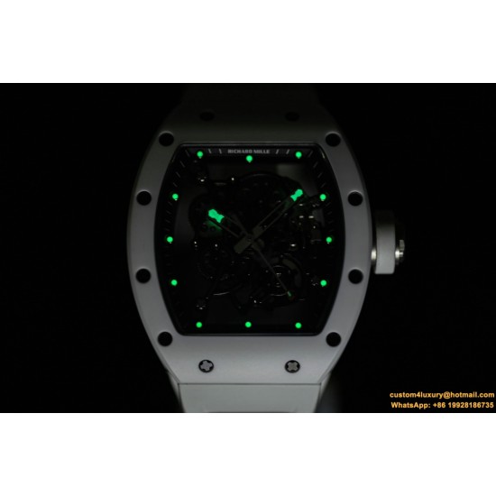 RICHARD MILLE - RM055 White Ceramic Case on White Rubber Custom Modified RMUL2 Super Clone