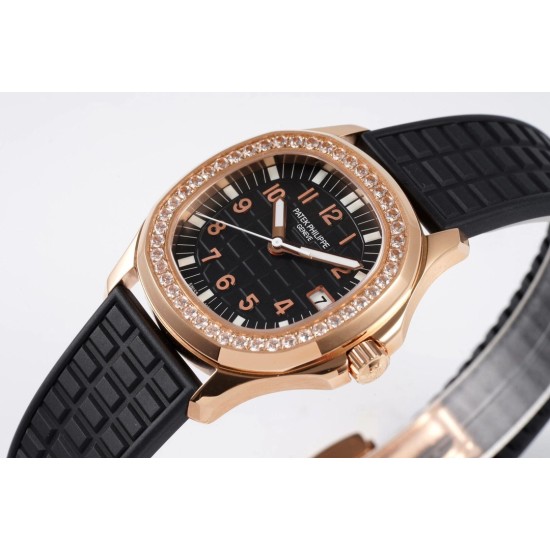 Patek Philippe - Aquanaut Lady 5067A Transparent Diamonds 35.6mm RG/RU Black Dial PPF Quartz