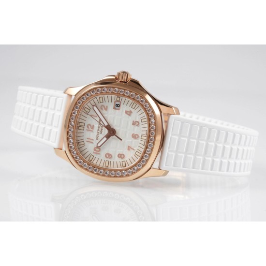 Patek Philippe - Aquanaut Lady 5067A Transparent Diamonds 35.6mm RG/RU White Dial PPF Quartz
