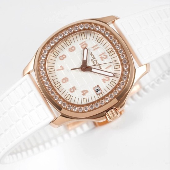 Patek Philippe - Aquanaut Lady 5067A Transparent Diamonds 35.6mm RG/RU White Dial PPF Quartz