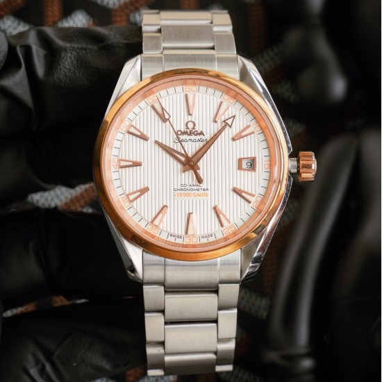 OMEGA-Aqua Terra 150M 41mm SS/SS Rose Gold Bezel White Dial GDF A8500