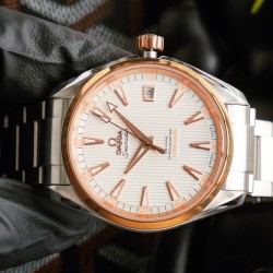 OMEGA-Aqua Terra 150M 41mm SS/SS Rose Gold Bezel White Dial GDF A8500