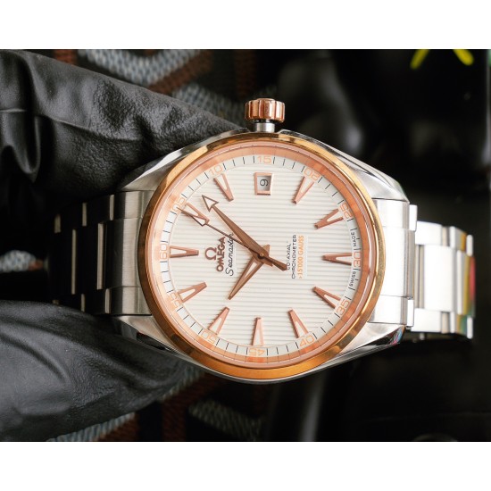 OMEGA-Aqua Terra 150M 41mm SS/SS Rose Gold Bezel White Dial GDF A8500