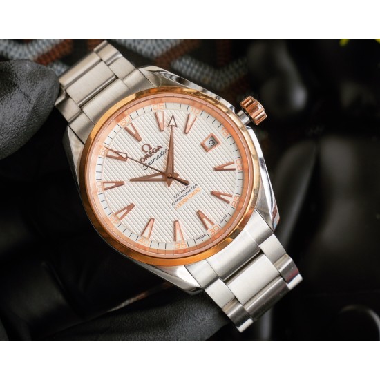 OMEGA-Aqua Terra 150M 41mm SS/SS Rose Gold Bezel White Dial GDF A8500