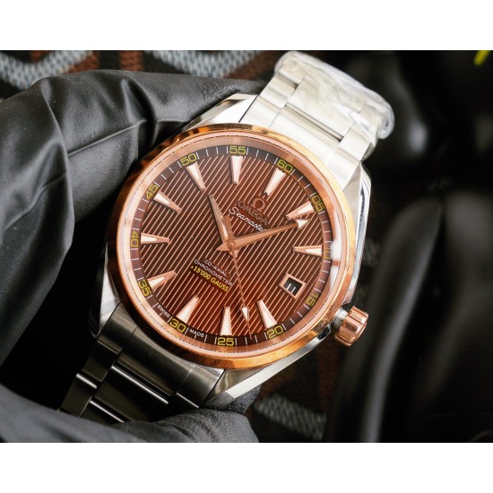 OMEGA-Aqua Terra 150M 41mm SS/SS Rose Gold Bezel White Dial GDF A8500