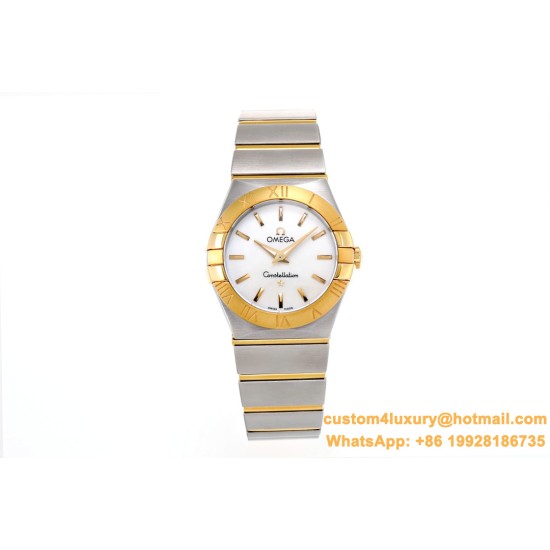 OMEGA - Constellation Ladies 28mm YG/SS Wht MOP Stk 8848F Swiss Qtz