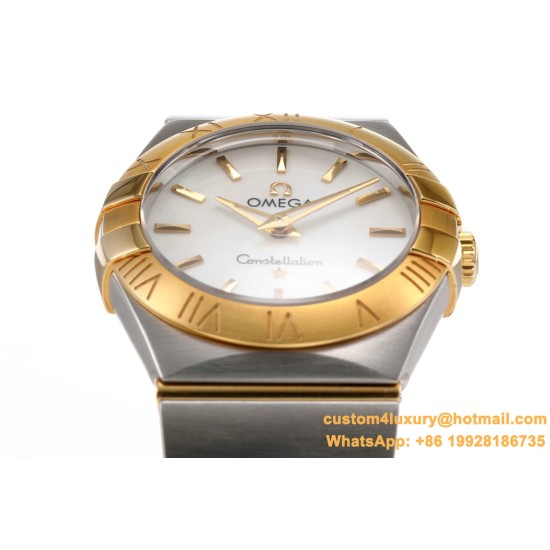 OMEGA - Constellation Ladies 28mm YG/SS Wht MOP Stk 8848F Swiss Qtz