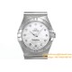 OMEGA - Constellation Ladies 28mm SS/SS White Patterned MOP Diamonds Marker 8848F Swiss Qtz