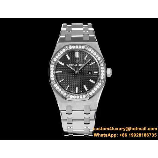 Royal Oak Ladies 67651 33mm Dia SS/SS Black TKF Swiss Qtz
