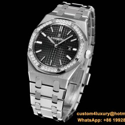 Royal Oak Ladies 67651 33mm Dia SS/SS Black TKF Swiss Qtz