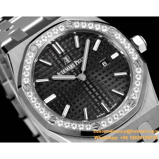 Royal Oak Ladies 67651 33mm Dia SS/SS Black TKF Swiss Qtz
