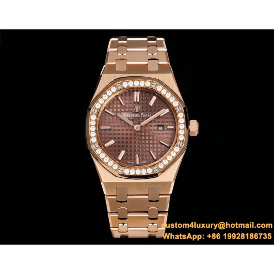 Royal Oak Ladies 67651 33mm Dia RG/RG Brown TKF Swiss Qtz