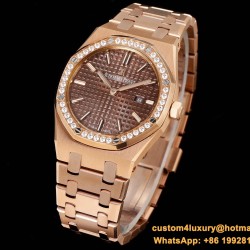 Royal Oak Ladies 67651 33mm Dia RG/RG Brown TKF Swiss Qtz
