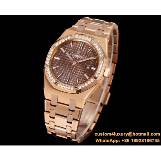 Royal Oak Ladies 67651 33mm Dia RG/RG Brown TKF Swiss Qtz