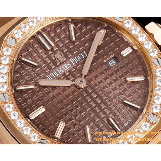 Royal Oak Ladies 67651 33mm Dia RG/RG Brown TKF Swiss Qtz
