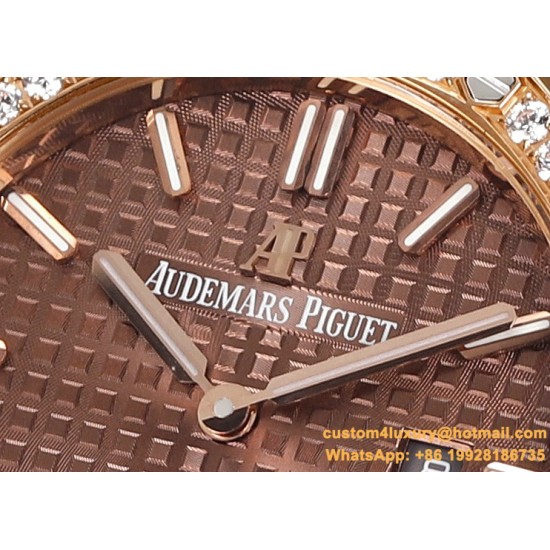 Royal Oak Ladies 67651 33mm Dia RG/RG Brown TKF Swiss Qtz