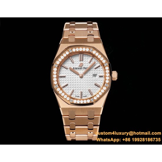 Royal Oak Ladies 67651 33mm Dia RG/RG White TKF Swiss Qtz