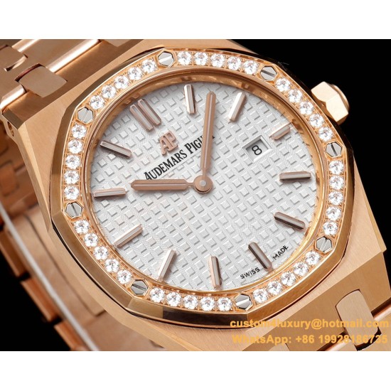 Royal Oak Ladies 67651 33mm Dia RG/RG White TKF Swiss Qtz