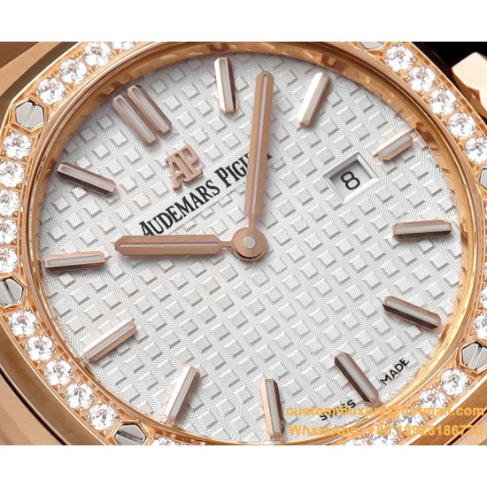 Royal Oak Ladies 67651 33mm Dia RG/RG White TKF Swiss Qtz