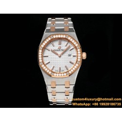 Royal Oak Ladies 33mm 67651 Dia RG/SS White TKF Swiss Qtz