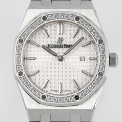 Royal Oak Ladies 67651 33mm Dia SS/SS White ZF Swiss Qtz