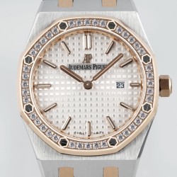 Royal Oak Ladies 33mm 67651 Dia RG/SS White ZF Swiss Qtz