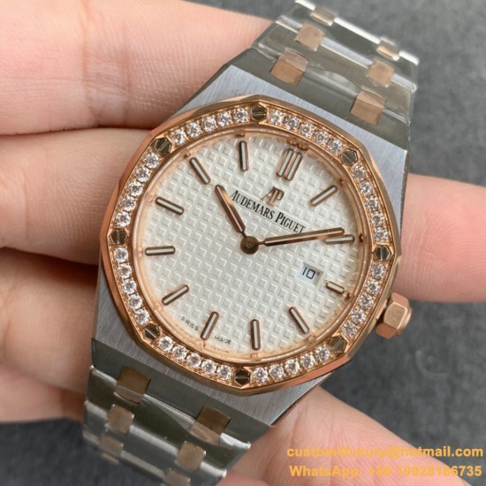Royal Oak Ladies 33mm RG/SS Diamond/White JF Swiss Qtz
