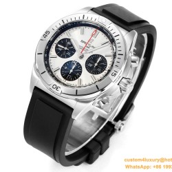 Chronomat B01 42MM Silver Dial on Rouleaux Rubber Strap TF A7750