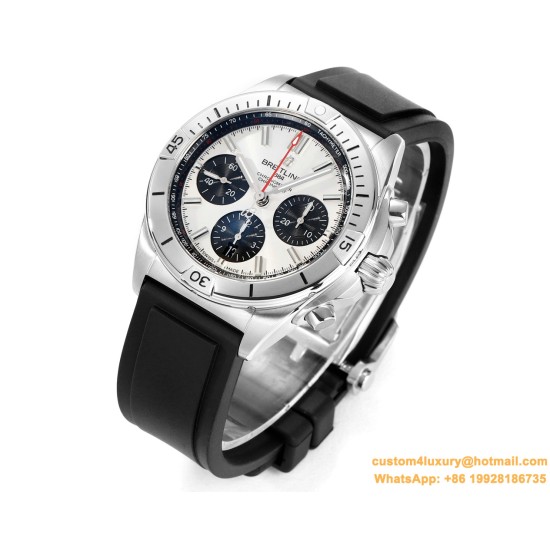 Chronomat B01 42MM Silver Dial on Rouleaux Rubber Strap TF A7750