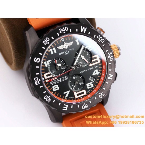 Professional Chronograph PVD Black Dial On Orange Strap Swiss Quartz