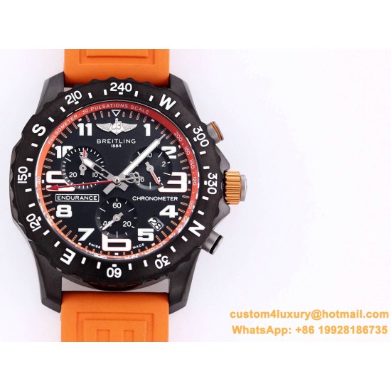 Professional Chronograph PVD Black Dial On Orange Strap Swiss Quartz