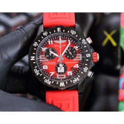 Professional Chronograph PVD Black Dial On Red Strap Swiss Quartz