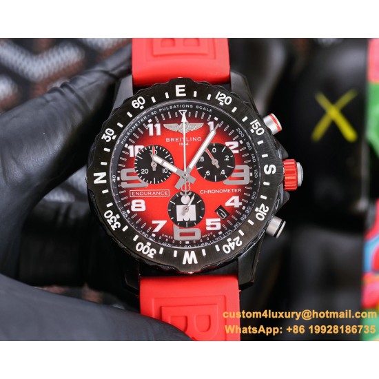 Professional Chronograph PVD Black Dial On Red Strap Swiss Quartz