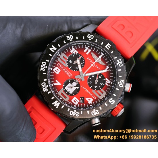 Professional Chronograph PVD Black Dial On Red Strap Swiss Quartz