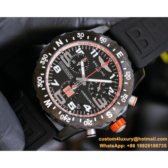 Professional Chronograph PVD Black Dial On Red Strap Swiss Quartz