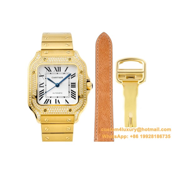 Santos De Cartier 35mm Diams YG/YG White Dial BVF MY9019