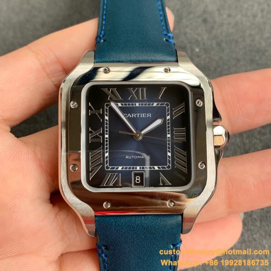 Santos De Cartier Mens XL 40MM SS/LE Blue/Rmn GF MY9019