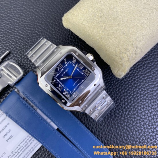 Santos De Cartier 2018 Mens XL 40mm SS/SS Blue BVF MY9019