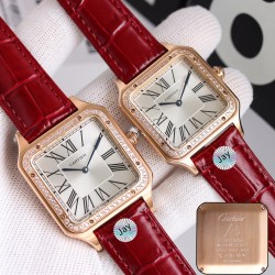 Santos Dumont Red Dia RG/LE Silver Dial AF Quartz