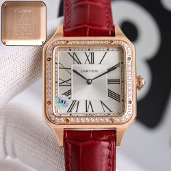 Santos Dumont Red Dia RG/LE Silver Dial AF Quartz