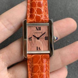Tank Must Small Pink Patterned dial On Brown Leather Strap K11F Quartz
