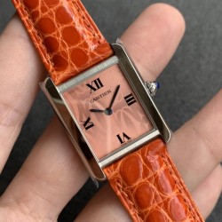 Tank Must Small Pink Patterned dial On Brown Leather Strap K11F Quartz