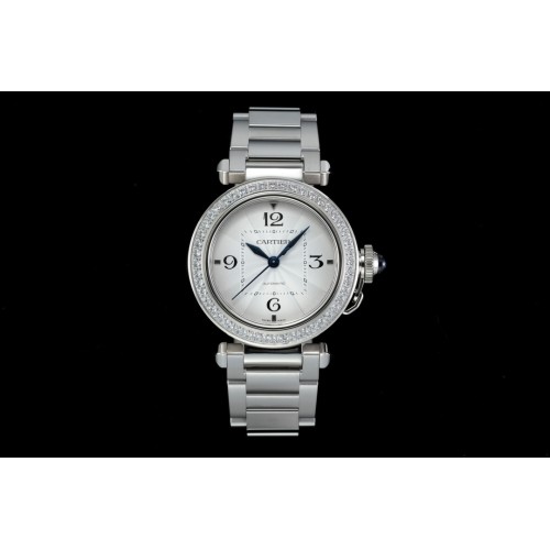 Cartier - Pasha Ladies 35mm Diam SS/SS White/Num KDY Original 9015 Movement