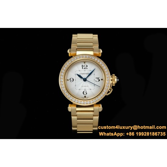 Cartier - Pasha Ladies 35mm Diam YG/YG White/Num KDY Original 9015 Movement