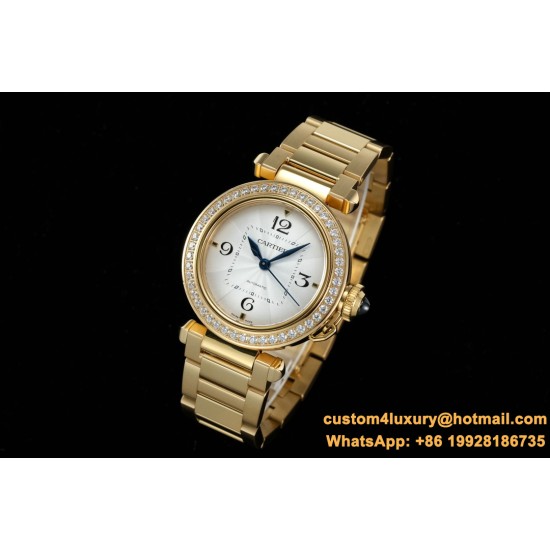 Cartier - Pasha Ladies 35mm Diam YG/YG White/Num KDY Original 9015 Movement