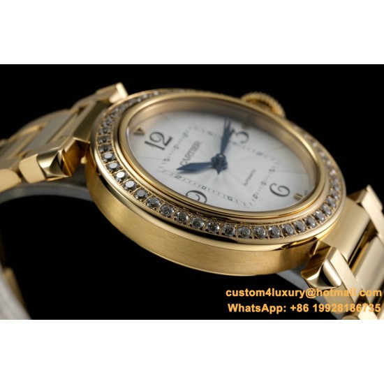 Cartier - Pasha Ladies 35mm Diam YG/YG White/Num KDY Original 9015 Movement