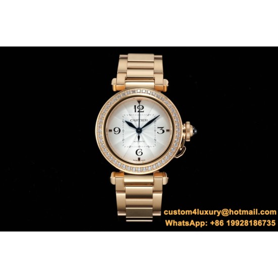 Cartier - Pasha Ladies 35mm Diam RG/RG White/Num KDY Original 9015 Movement