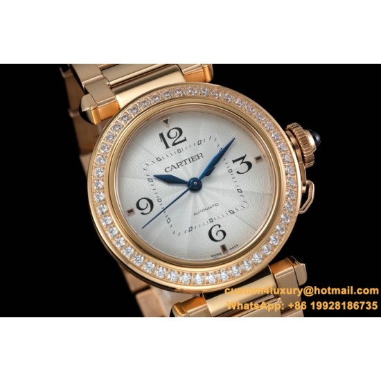 Cartier - Pasha Ladies 35mm Diam RG/RG White/Num KDY Original 9015 Movement